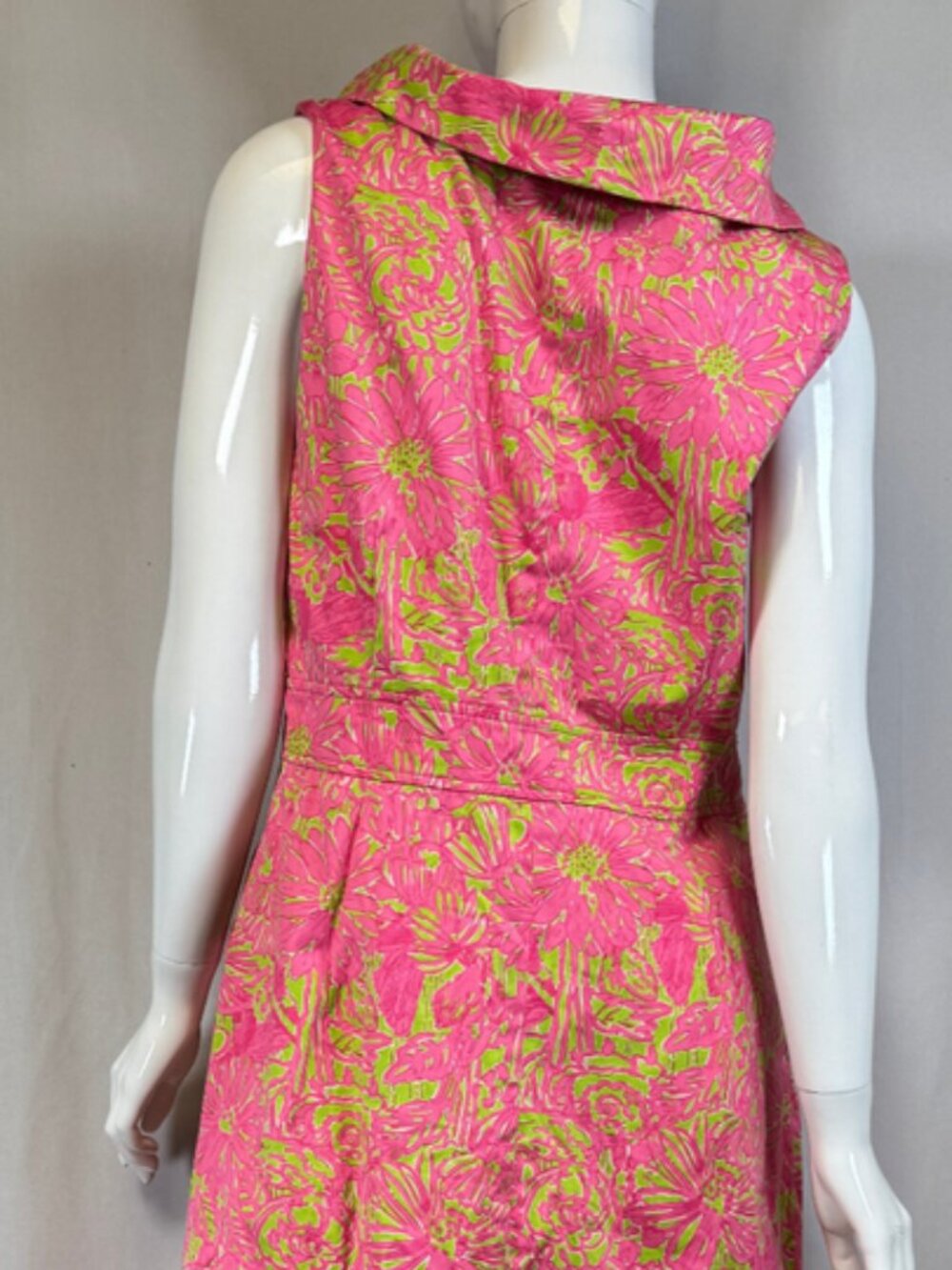 Lilly Pulitzer Midi Pink Green Floral Cotton Lined Shift Dress Size 12 - Picture 5 of 16